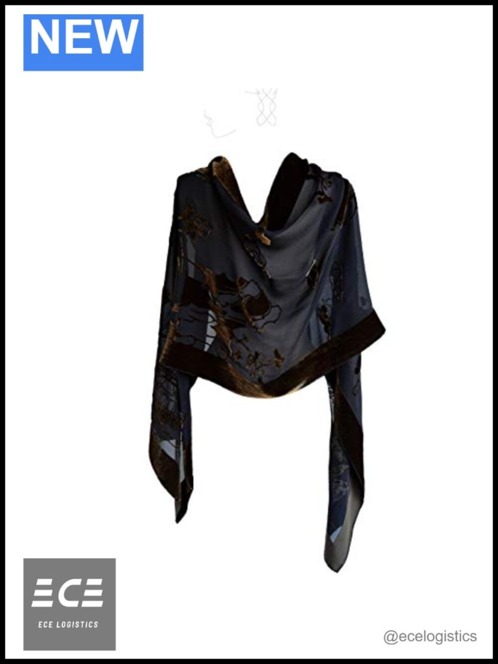 Silk Burn-out Velvet Shawl 73"x21" Hand Rolled Oblong Scarf Wrap